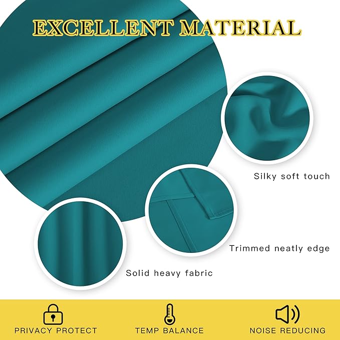 NICETOWN Blackout Curtains 120 inch Length for Sliding Glass Door, Grommet Thermal Insulated Room Darkening Sound Reducing Drapes for Room Divider, 1 Panel, W52 x L120, Peacock Teal