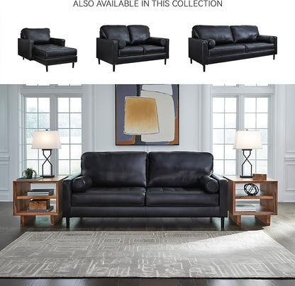 Signature Design by Ashley Bryceview Contemporary Leather Match Tufted Sofa with 2 Bolster Pillows, Black