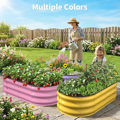 Kesfitt Raised Garden Bed, 4x2x1 FT Galvanized Steel Metal Raised Garden Bed, Oval Open-Bottom Design, 12-Inch Deep for Outdoor Vegetable & Herb Gardening, Silver