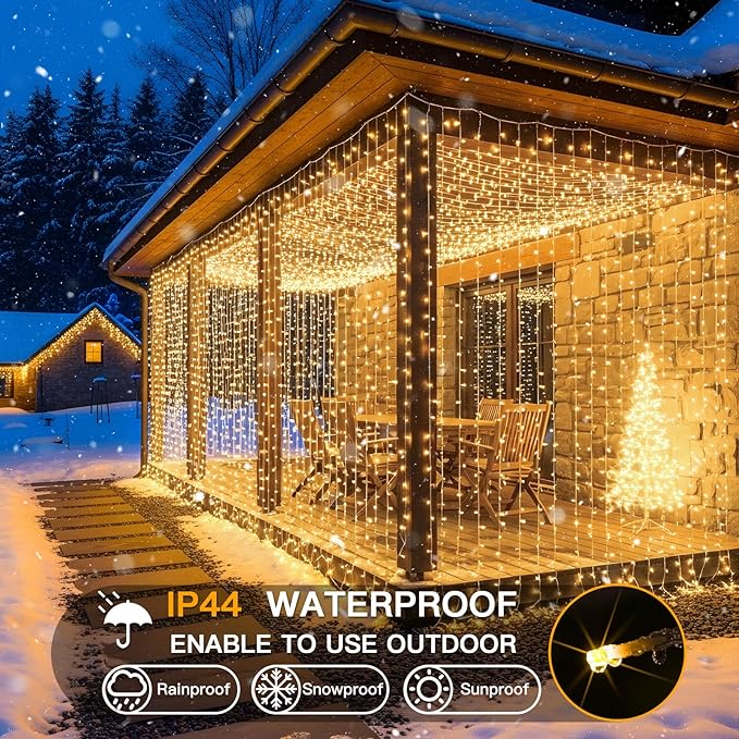 LED Curtain String Lights, 900 LEDs, Warm White, 29.5 x 9.8 ft