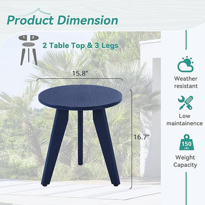 HDPS Outdoor Side Table, Small Round Side Table Weather-Resistant, Outdoor Side Tables for Patio, Porch, Deck, End Table for Plant Stand, Living Room, Bedroom, Navy