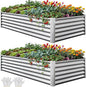 YITAHOME 8x4x1.5ft 2pcs Large Raised Garden Bed Kit, Galvanized Metal Planter Box with Gloves, Ground Nails & Safety Rubber, Outdoor Above Ground Planters for Plants Vegetables Flowers, Silver
