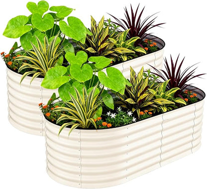 GarveeLife 2 Pcs Raised Garden Beds Outdoor 8x4x1.5 ft - Galvanized Steel Planter Box for Vegetables, Flowers, Rust-Resistant, Easy Assembly Raised Beds, Durable Planters for Outdoor Plants, Beige