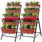 SEJOV 2 Pack Vertical Raised Garden Bed, 5 Tiers Elevated Planter Box for Herbs Vegetables Flowers, Graden Vertical Planter w/Drainage System for Patio Balcony Garden Outdoor Indoor Plants, Dark Red