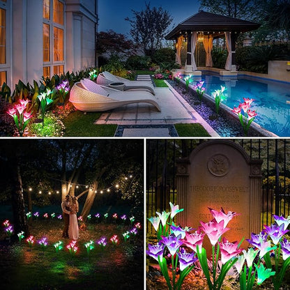KOOPER Outdoor Solar Lights, 6 Pack Solar Garden Light with Bigger Lily Flowers, Waterproof 7 Color Changing Solar Lights Outdoor - Bigger Panel for Patio Yard Garden Decoration, Gift for Mom