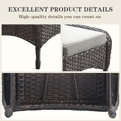 Belord Outdoor Ottomans for Patio Foot Rest - 25 Inch PE Wicker Foot Stool Set of 2 with Removable Cushions for Patio Furniture Sets,All Weather Rattan Ottoman for Balcony Deck Backyard Brown