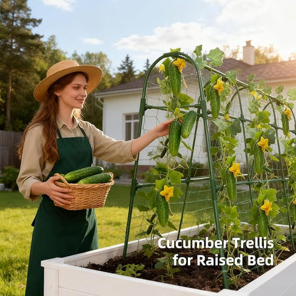 Cucumber Trellis for Raised Bed, U-Shape Garden Arch Metal Support for Climbing Plants, Metal Arch Plant Support Vegetables Trellis, Plant Support for Vine(Green, 63 * 30 * 47inch(L*W*H))