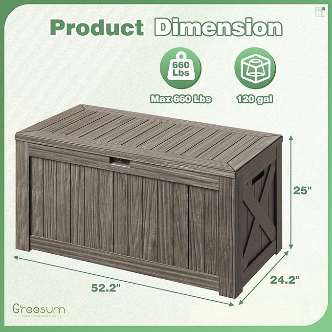 Deck Box, 120 Gallon Outdoor Storage Bin with Lid in Coffee Finish