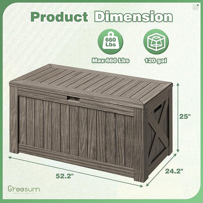 Deck Box, 120 Gallon Outdoor Storage Bin with Lid in Coffee Finish