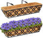 HFHOME 24 Inch Window Deck with Coco Liner, 24" Window Boxes Horse Trough with Coconut Coir Liner, Black Metal Hanging Flower Planter Basket Railing Planter for Outdoor Indoor Lawn - 2 Pack