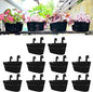 LaLaGreen Rail Planter Outdoor Plants(11.8 Inch, 10 Pack) Black Metal Iron Hanging Flower Pots Deck Railings Fence Buckets Modern Countryside Boho Style Wall Mount Window Box Plant Holder Porch Decor