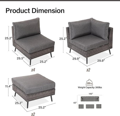 LAUSAINT HOME 8 Piece Outdoor Sectional Sofa PE Rattan Patio Conversation Sets, All Weather Patio Furniture Set with Thick Cushions for Garden, Poolside, Backyard (Grey)