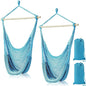 Barydat 2 Pcs Hanging Hammock Chair Boho Swing Chair Indoor Outdoor Cotton Rope Weaving Chair with 40 Inch Detachable Metal Bars for Backyard Living Room Bedroom Garden (Blue)
