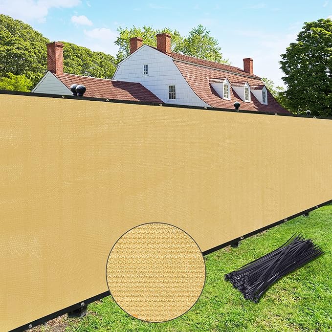 UPGRADE Privacy Screen Fence 5' x 50' Commercial Shade Cover with Brass Grommets Heavy Duty Perfect for Outdoor Back Yard-Sand, Customizable
