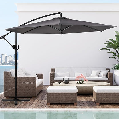Shintenchi Patio Offset Umbrella with Easy Tilt Adjustment,Crank and Cross Base, Outdoor Cantilever Hanging Umbrella, Sunshade Free Standing Canopy, Dark Gray