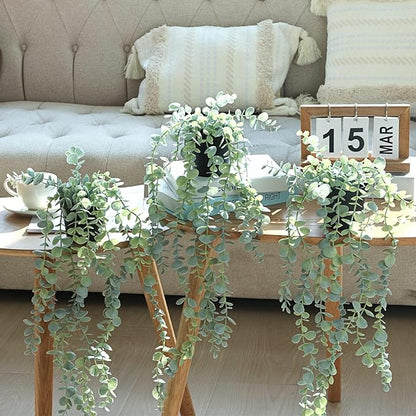 COCOBOO 3pcs Hanging Fake Plants, Artificial Hanging Plants Fake Potted Eucalyptus for Wall Room Home Patio Indoor Outdoor Decor
