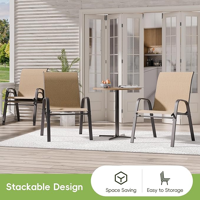 Patio Dining Chairs Set of 4 in Brown with Steel A-Frame