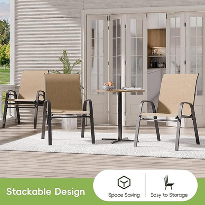 Patio Dining Chairs Set of 4 in Brown with Steel A-Frame