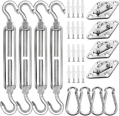 yofit 44 Pcs Shade Sail Hardware Kit, 6 Inch Outdoor Sun Sail Accessories, 304 Stainless Steel Turnbuckles & Brackets for Triangle/Rectangle Sails, Patio Canopy Installation Hardware Set Waterproof