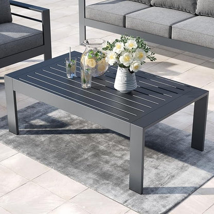 Outdoor Rectangle Patio Aluminum Coffee Tables for Outside, All Weather Patio Slatted Tabletop for Indoor or Outdoor Use