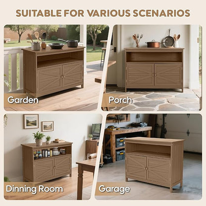 HIPS All-Weather Outdoor Storage Cabinet,Outdoor Sideboard with Magnetic Doors,3-Shelves Patio Storage Cabinet, Used for Garden,Buffet Cabinet,TV Stand, Bar Table,Balcony