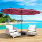 LEVELEVE 14FT Double-Sided Patio Umbrella with Base Included, Large Outdoor Rectangular Market Umbrella for Backyard, Poolside, Lawn & Garden,Red