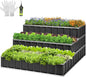 VIVOSUN 3-Tier Metal Raised Garden Bed, 46" x 46" x 24" Galvanized Steel Metal Outdoor Planter Box with Gloves and Scissors to Grow Flowers, Vegetables and Herbs for Outdoor Gardening, Dark Gray