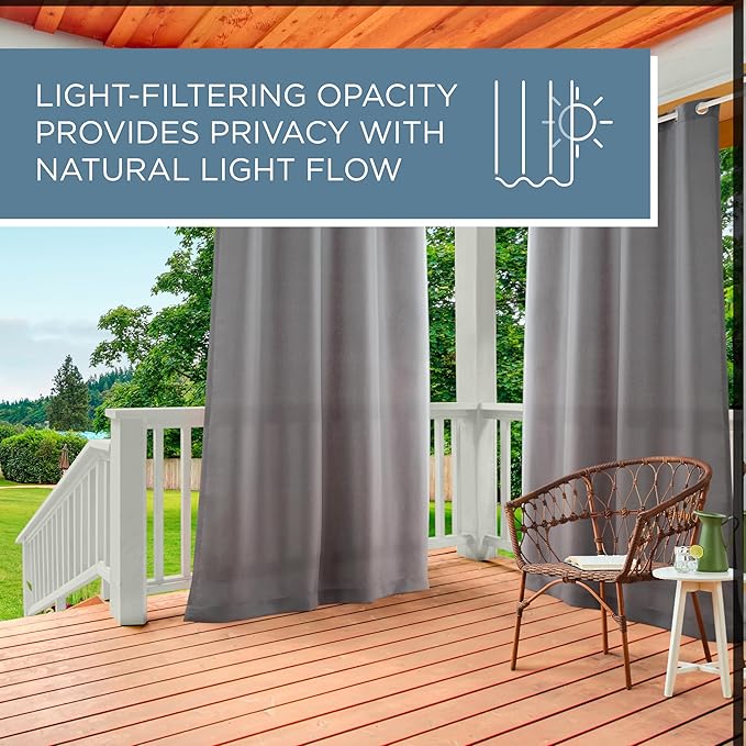 TOWN & COUNTRY BASICS Cabana Solid Heavyweight Indoor Outdoor Curtains, Light Filtering Opacity with Grommet Top, Water Repellent, 2-Pack Set, 54"x120", Cloud Grey