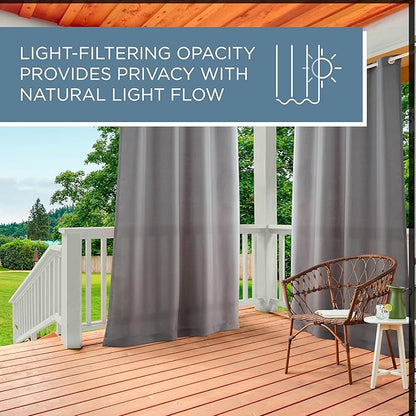 TOWN & COUNTRY BASICS Cabana Solid Heavyweight Indoor Outdoor Curtains, Light Filtering Opacity with Grommet Top, Water Repellent, 2-Pack Set, 54"x120", Cloud Grey