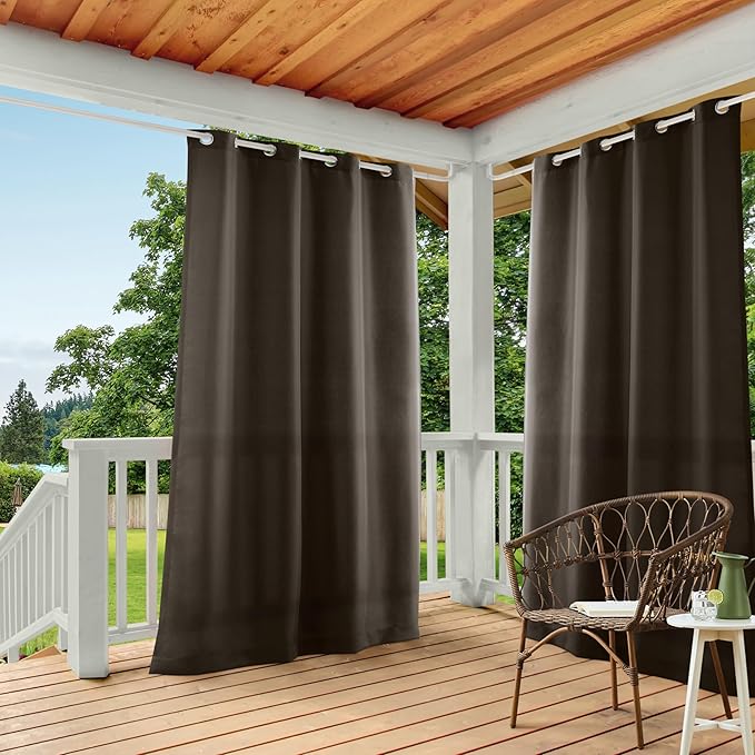 TOWN & COUNTRY BASICS Cabana Solid Heavyweight Indoor Outdoor Curtains, Light Filtering Opacity with Grommet Top, Water Repellent, 2-Pack Set, 54"x108", Chocolate