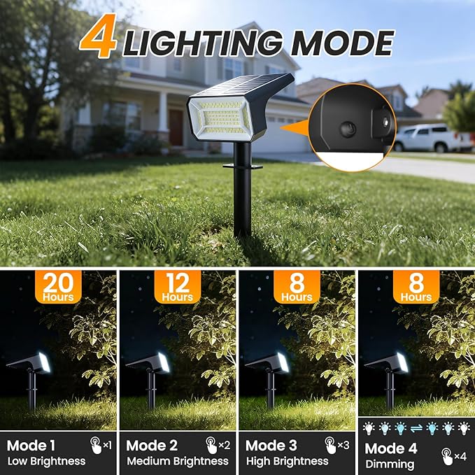 Fabrito Solar Spot Lights Outdoor 8 Pack, [108Leds, 4 Modes] Auto On/Off Spotlights, IP67 Waterproof Landscape Lights for Tree, Yard, Patio, Pool, Pathway, Driveway, Cool White