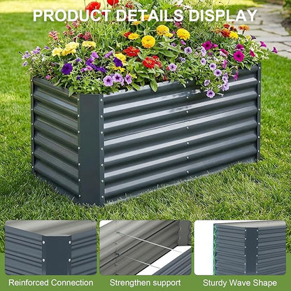 4x2x2ft (2 Pack) Raised Garden Bed - Galvanized Deep Root Planter Boxes Outdoor with Wing Nuts and Safety Edges for Gardening Vegetables, Flowers, Herbs, Succulents - Gray