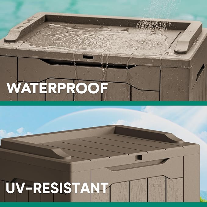 Deck Box 30 Gallon Light Brown Resin, Lockable and Waterproof 2 Pack