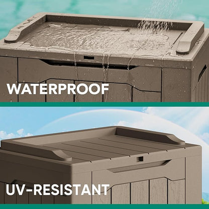 Deck Box 30 Gallon Light Brown Resin, Lockable and Waterproof 2 Pack