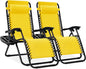Best Choice Products Set of 2 Adjustable Steel Mesh Zero Gravity Lounge Chair Recliners w/Pillows and Cup Holder Trays - Sunflower Yellow