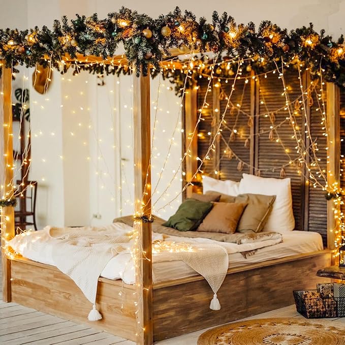 Curtain String Lights, 600 LED Warm White, 19.6 ft with Remote