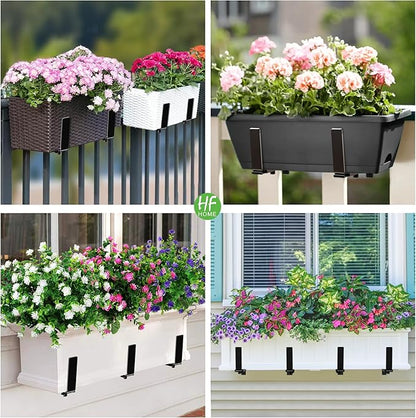 HFHOME 4PCS Adjustable Planter Window Box Planters Hanging Flower Box Holders Brackets, Heavy Duty Wall Mount Holder for Windowsills, Garden, Fences, and Balcony - Black
