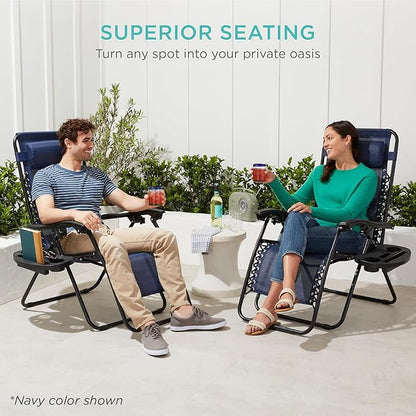Best Choice Products Set of 2 Adjustable Steel Mesh Zero Gravity Lounge Chair Recliners w/Pillows and Cup Holder Trays - Camoflage