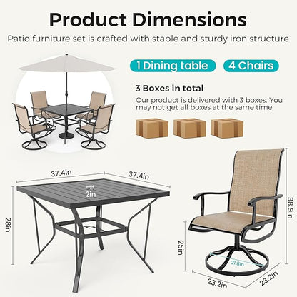 Pamapic Textilene Outdoor Dining Chair 1 Piece, Perfect for Garden, Backyard, Poolside, Patio, Beige