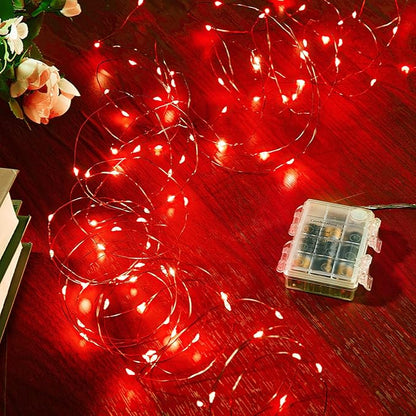 String Lights, Battery Operated, 4 Pack 65.6 Ft Red LED