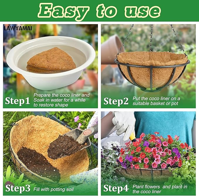 Y&M 2pcs 20“ Round Coconut Fiber Liner, 20'' Coco Liner Pre-Formed Replacement for Wall Hanging Planter Basket