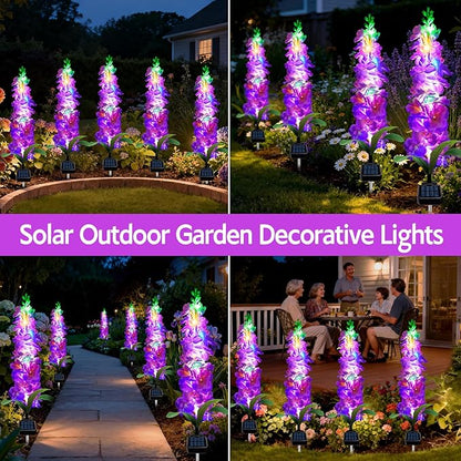 Solar Garden Lights, Solar Purple Delphinium Flowers Lights 4 Pack 80 LEDs, Waterproof Outdoor Light Two Lighting Modes for Outside Wedding Party Garden Yard Patio Lawn Decor