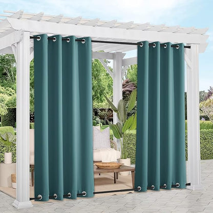 NICETOWN 2 Panels Outdoor Curtains for Patio Waterproof & Windproof, Thermal Insulated Rustproof Top and Bottom Grommet Blackout Outdoor Curtain Drapes for Pergola, W52 by L95, Teal