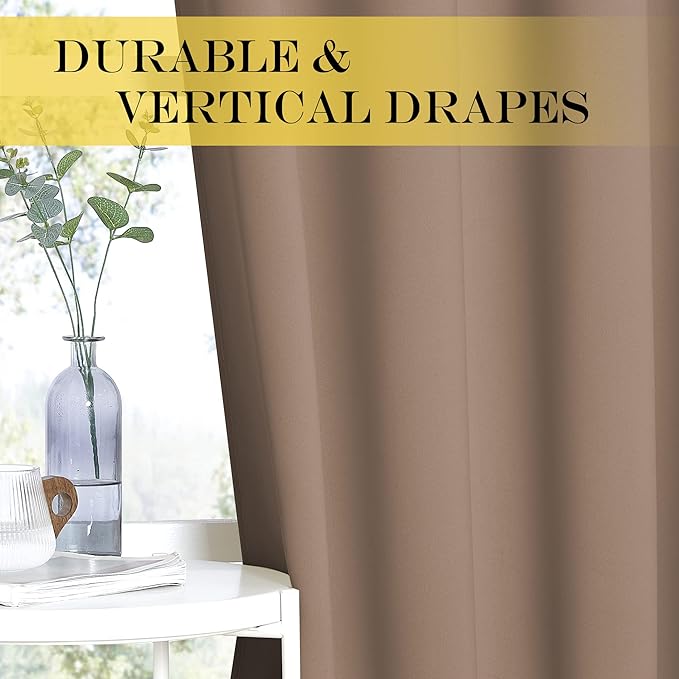 NICETOWN Door Curtain 84 inch Length for Bedroom - Room Darkening Light Blocking Thermal Insulated Solid Ring Top Blackout Window Drapes for Living Room (1 Panel, W66 x L84, Cappuccino)