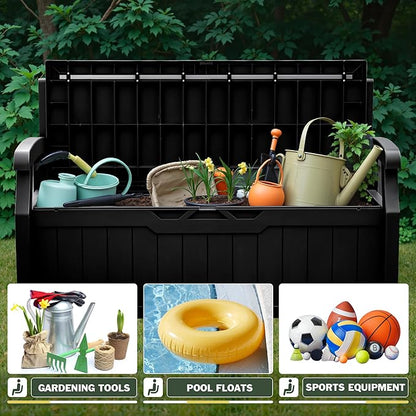 Flamaker 80 Gallon Storage Bench Outdoor Indoor, Durable All-Weather Seating with Hidden Storage, Lockable Deck Box for Garden, Patio, Poolside (Black)