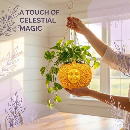 Fun & Unique Sun Face Hanging Planter Quirky Celestial Decor for Plant Lovers – Indoor Outdoor Flower Basket for Succulents & Small Plants – Decorative Garden Yard Art