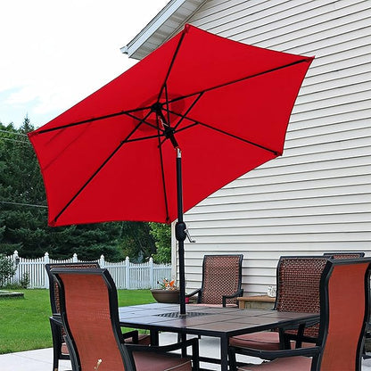 Sunnydaze Outdoor Patio Umbrella - Polyester Table Market Umbrella with Push-Button Tilt and Crank - 6 Sturdy Ribs - Red - 7.5ft