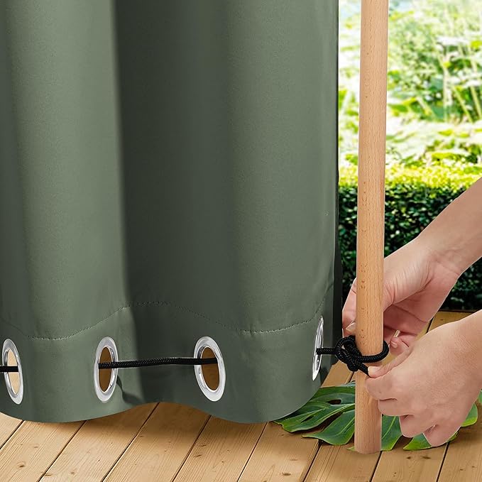 NICETOWN 2 Panels Weighted Blackout Outdoor Curtains for Patio Waterproof, Grommet & Back Tab on top and Bottom Windproof Privacy Thermal Drapes for Cabana with Fixed Rope, W52 x L95, Greyish Green