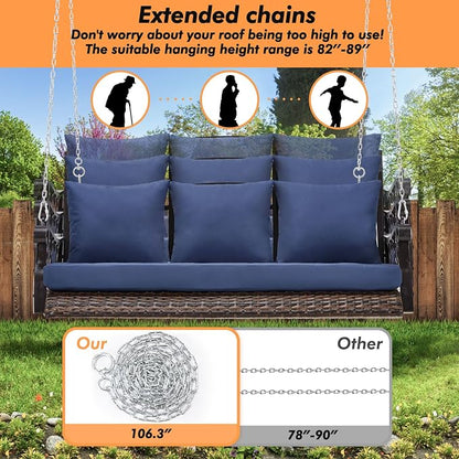 3-Person Wicker Porch Swing Chair Heavy Duty 900 LBS Outdoor Rattan Patio Swing - Image 5