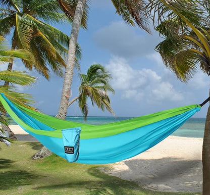 Gold Armour Camping Hammock - XL Double Hammock Portable Hammock Camping Accessories Gear for Outdoor Indoor with Tree Straps, USA Based Brand (Sky Blue and Lime Green)